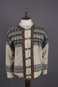 DALE OF NORWAY Beige Fair Isle Wool Knit Button Ski Cardigan Sweater S 48