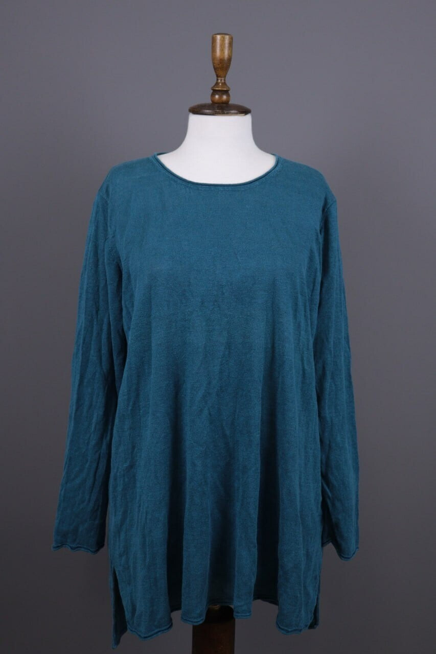 Gudrun Sjoden Blue Linen Lagenlook Long Sleeve Relaxed A-Line Dress – Size L