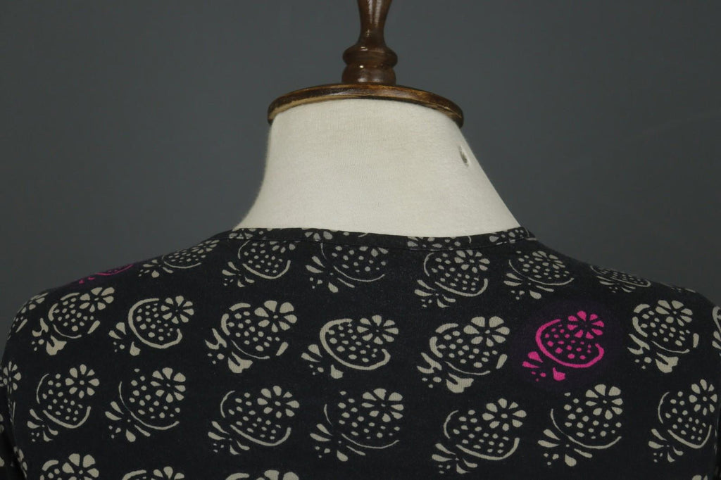 MARIMEKKO 036916 SITRUUNA Black Floral 100% Cotton Scoop Neck Blouse Top – Size S