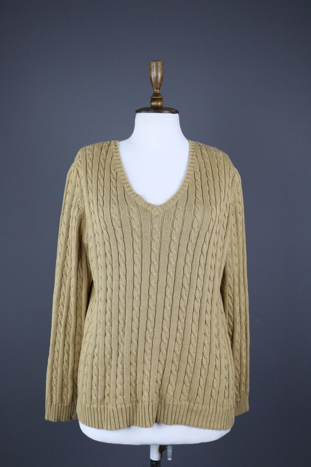 LAUREN RALPH LAUREN Beige Cable Knit Long Sleeve Sweater – Size XL