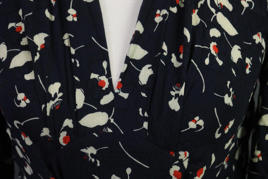 BA&SH Black Floral Long Sleeve V-Neck Belted A-Line Midi Dress – Size 4
