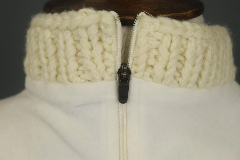 MARITHE FRANCOIS GIRBAUD White Knitted Slim Fit Mock Neck 1/4 Zip Sweater Sz 38
