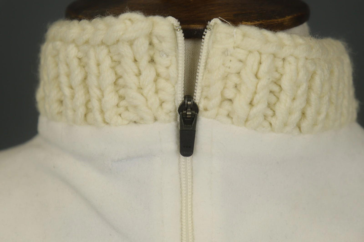 MARITHE FRANCOIS GIRBAUD White Knitted Slim Fit Mock Neck 1/4 Zip Sweater Sz 38