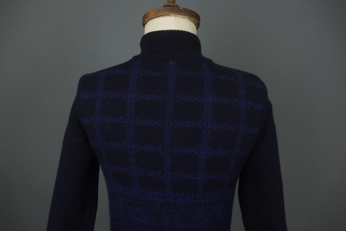 DALE OF NORWAY Navy 100% Wool Knitted Floral Mock Neck 1/4 Zip Sweater – Size XS