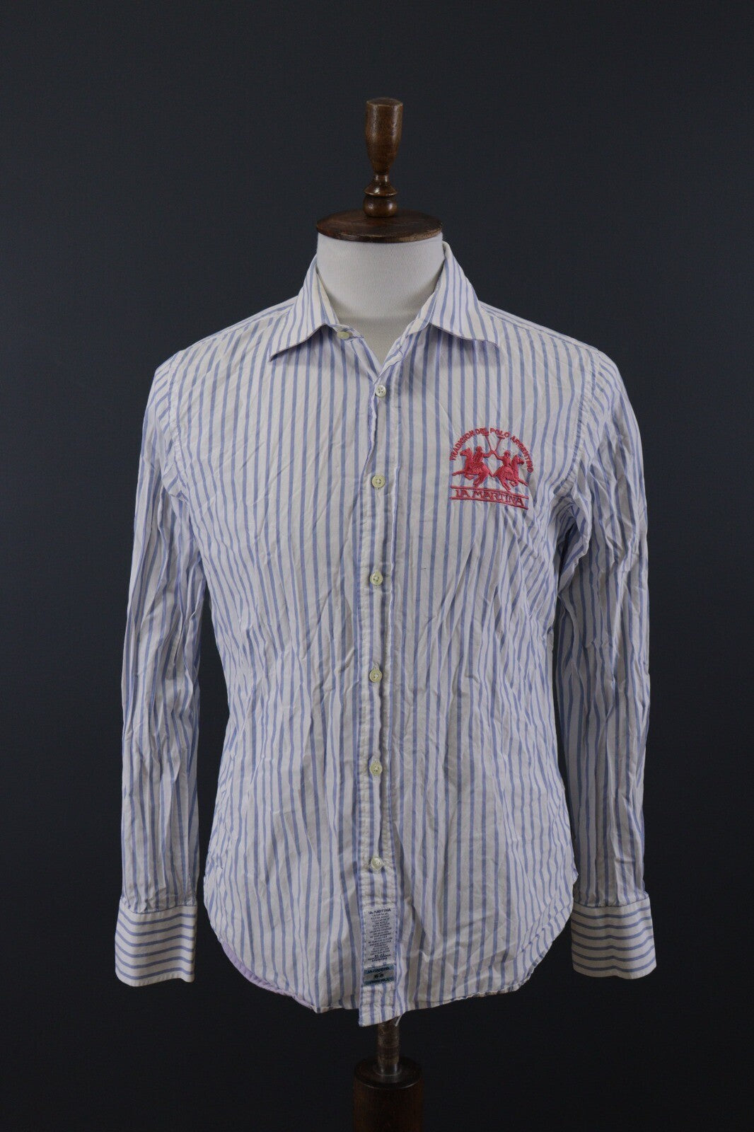 La Martina Buenos Aires Blue Stripe Long Sleeve Button Down Shirt M 41-42