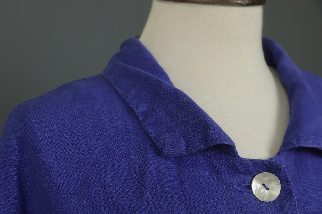 OSKA Blue 100% Linen Long Sleeve Collared Button Front Basic Jacket – Size 2