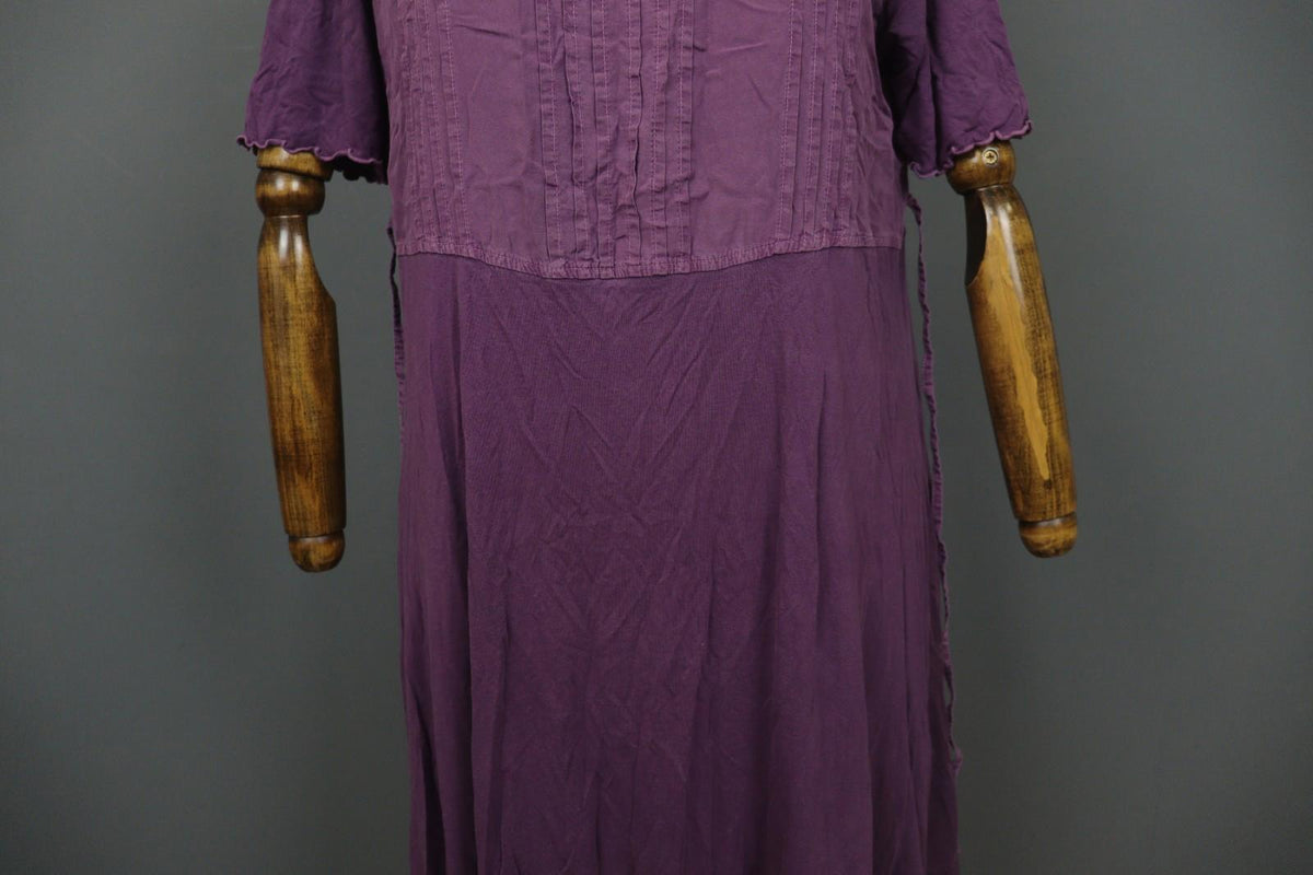 GUDRUN SJODEN Purple 100% Wool Pintuck Short Sleeve Scoop Neck A-Line Dress Sz L – Used