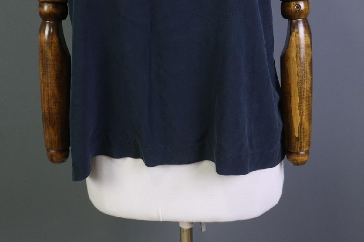 GRIZAS Blue Silk Stretch Scoop Neck Short Sleeve Pullover Blouse Top – Size M