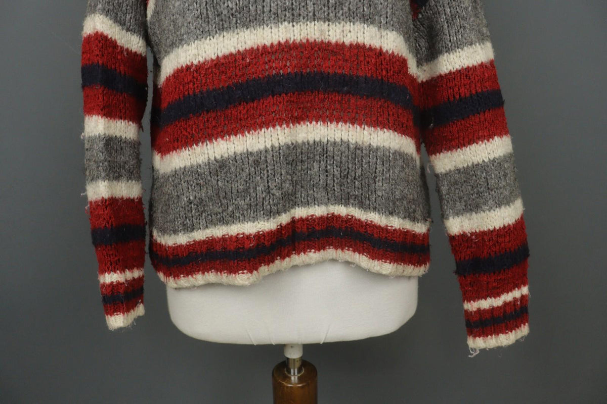 PACHAMAMA Multi Striped 100% Wool Hand Knit Long Sleeve Pullover Sweater M/L
