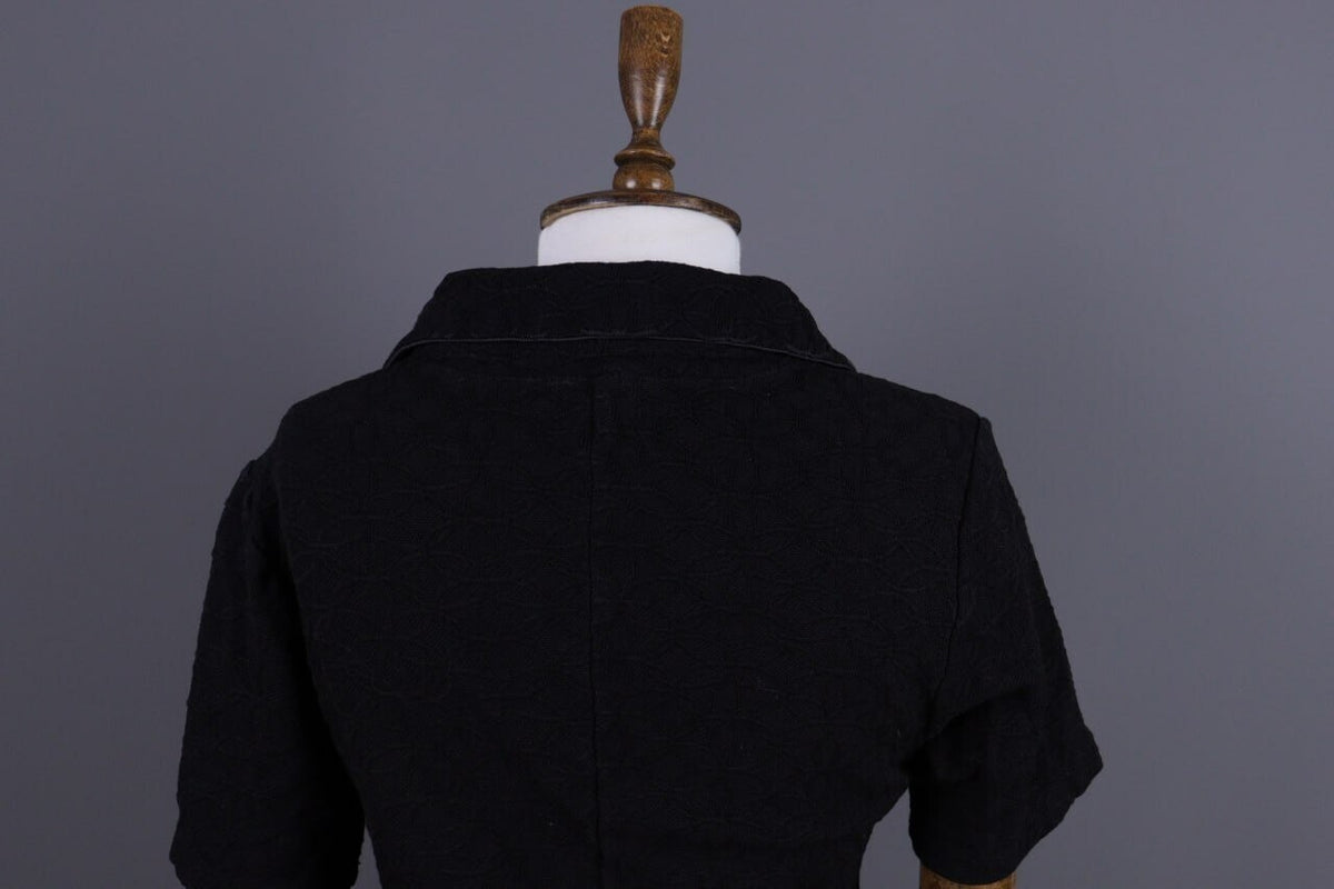 Transit Par Such 392 Black Floral Embroidered Short Sleeve Blouse Shirt Sz 3 / L