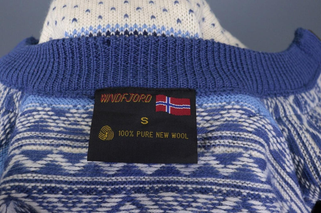 WIND-FJORD CALSSIC Blue / Beige Wool Full Zip Ski Jacket – Size S