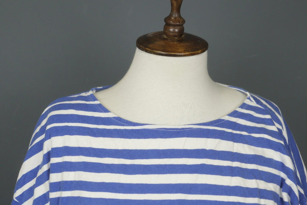 MARIMEKKO Blue White Striped 100% Cotton Round Neck 3/4 Sleeve Tunic Dress Sz L
