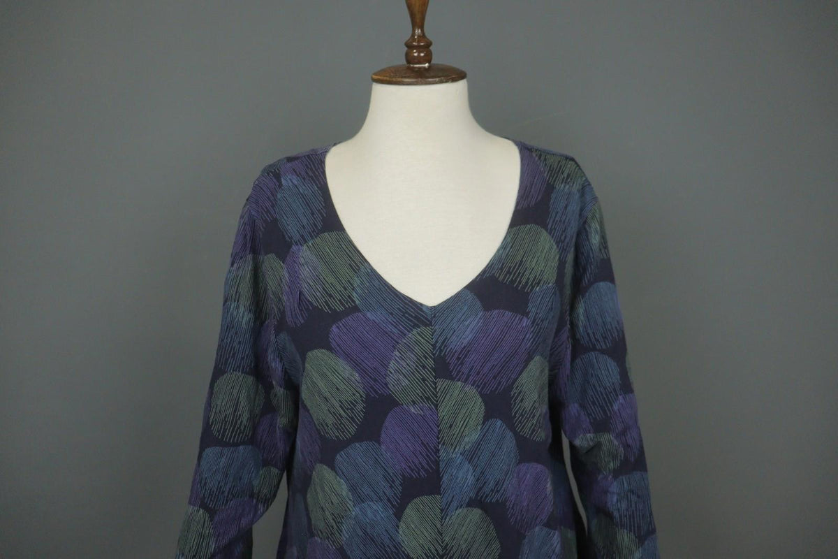 GUDRUN SJODEN Multi Abstract Print Long Sleeve Scoop Neck Sheath Dress M/L