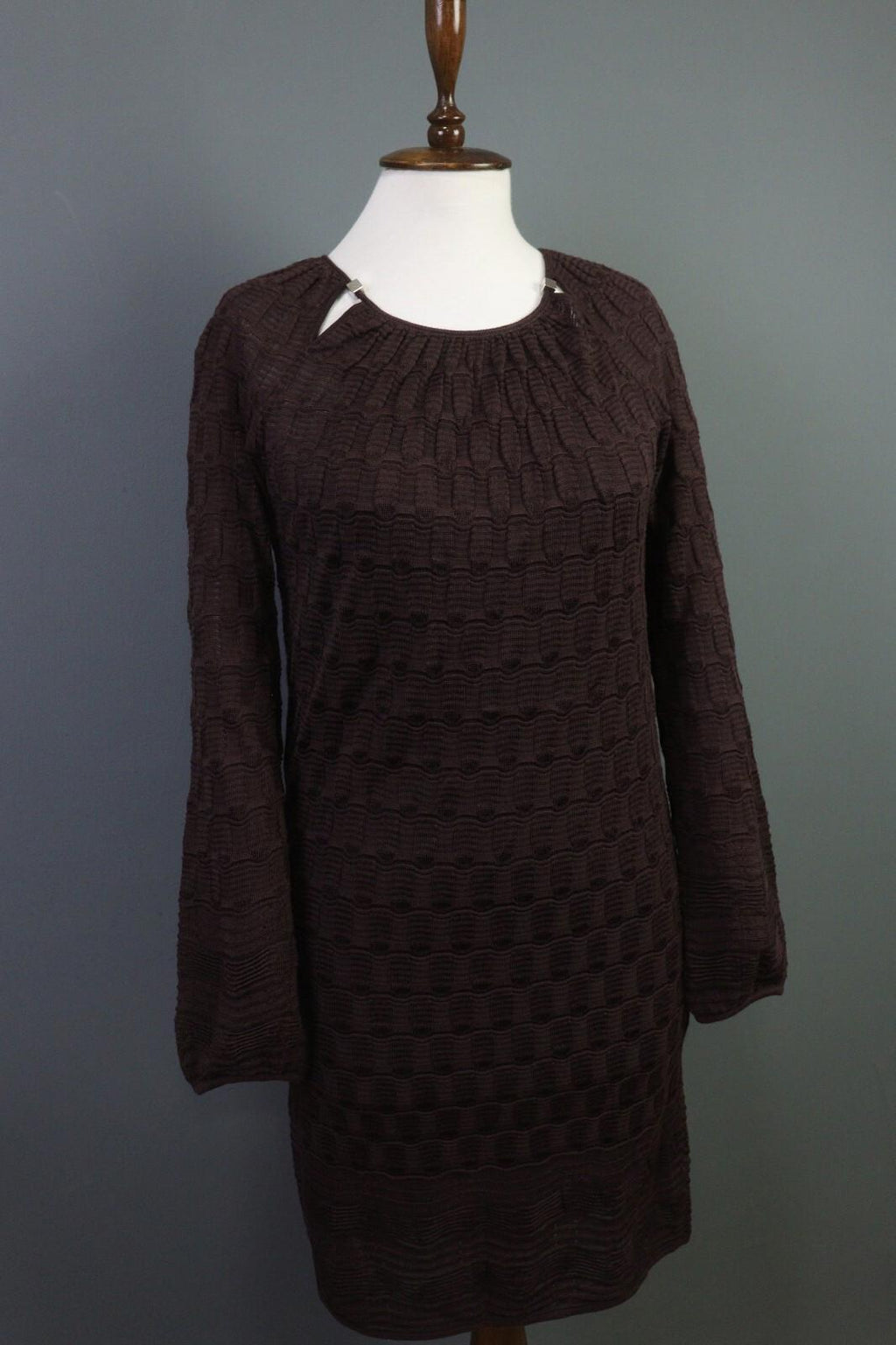 MISSONI Brown Wool Knit A-Line Stretch Sweater Knee Length Dress