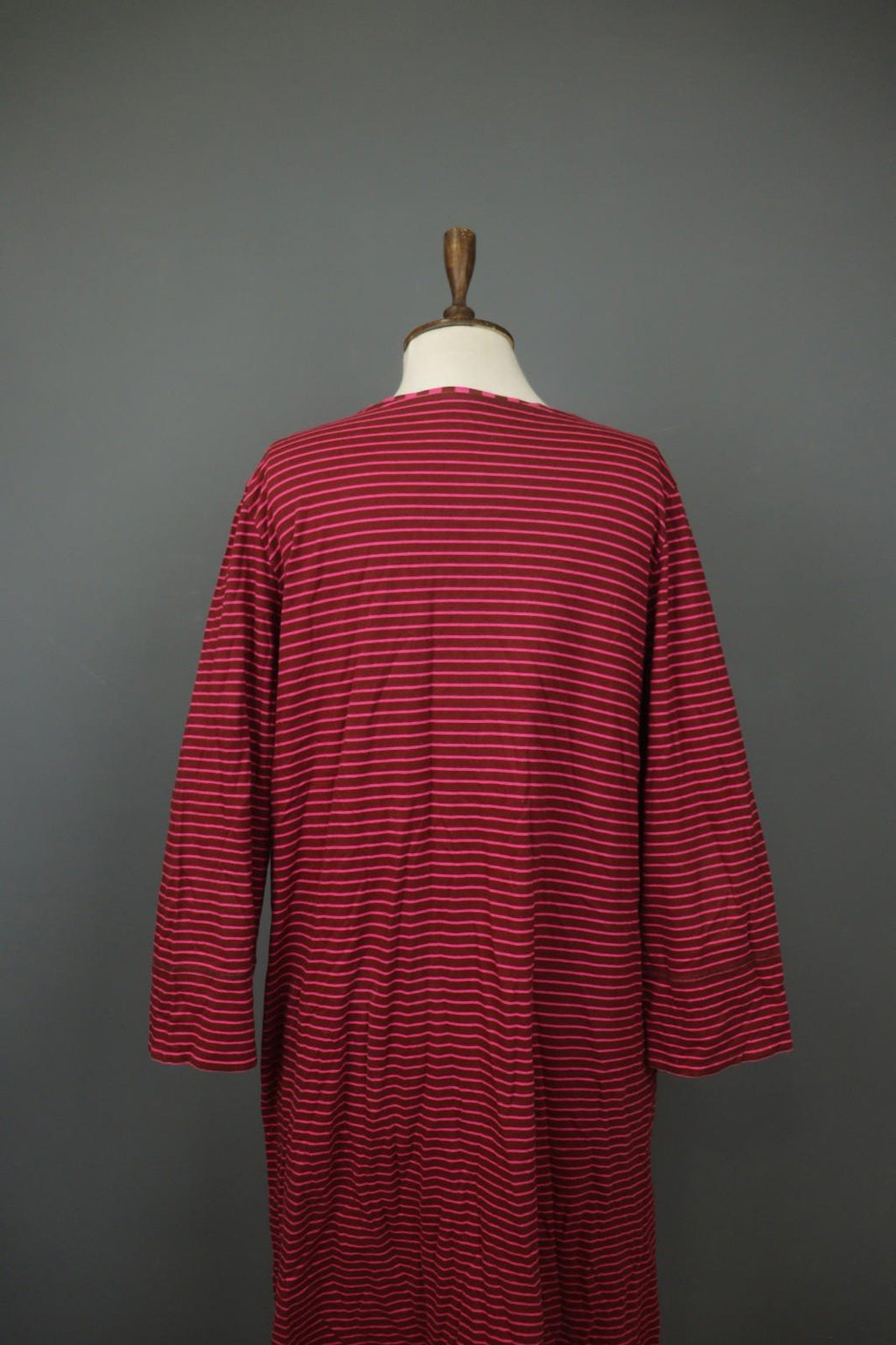 GUDRUN SJÖDEN Burgundy Pink Stripe Organic Cotton Long Sleeve Shift Dress – Size L