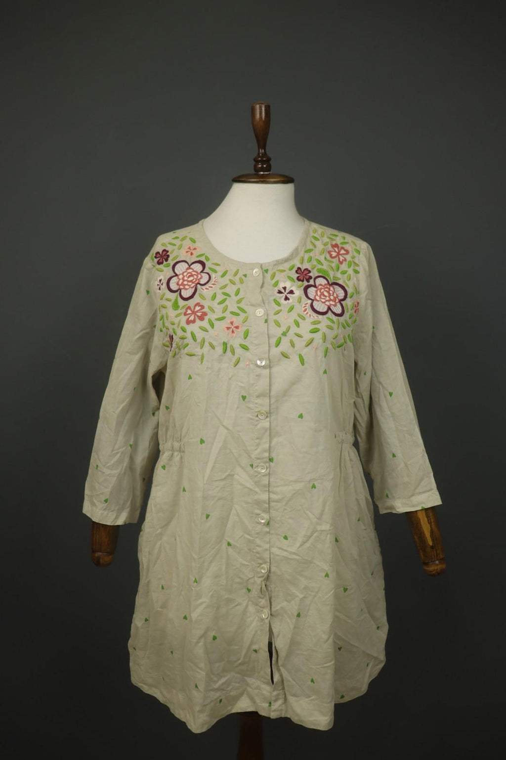 GUDRUN SJODEN Multi Embroidered Floral Cotton Button Front Shirt Dress – Size M