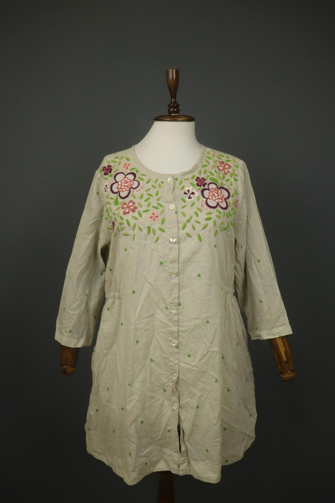 GUDRUN SJODEN Multi Embroidered Floral Cotton Button Front Shirt Dress – Size M