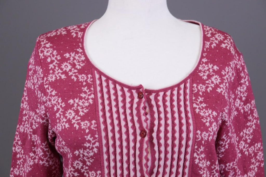 OLENA ESPELAND Pink Floral Wool Silk Knit Cardigan Sweater – Size M