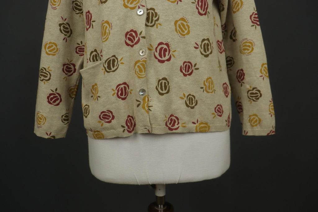 GUDRUN SJODEN Multi Floral 100% Cotton Knit Round Neck Cardigan Sweater – Size M