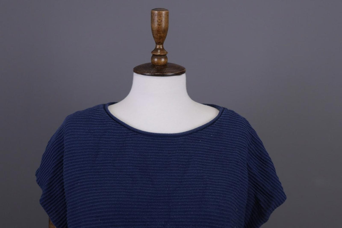 GUDRUN SJODEN Blouse Top Blue Striped Round Neck Short Sleeve Pullover M/L