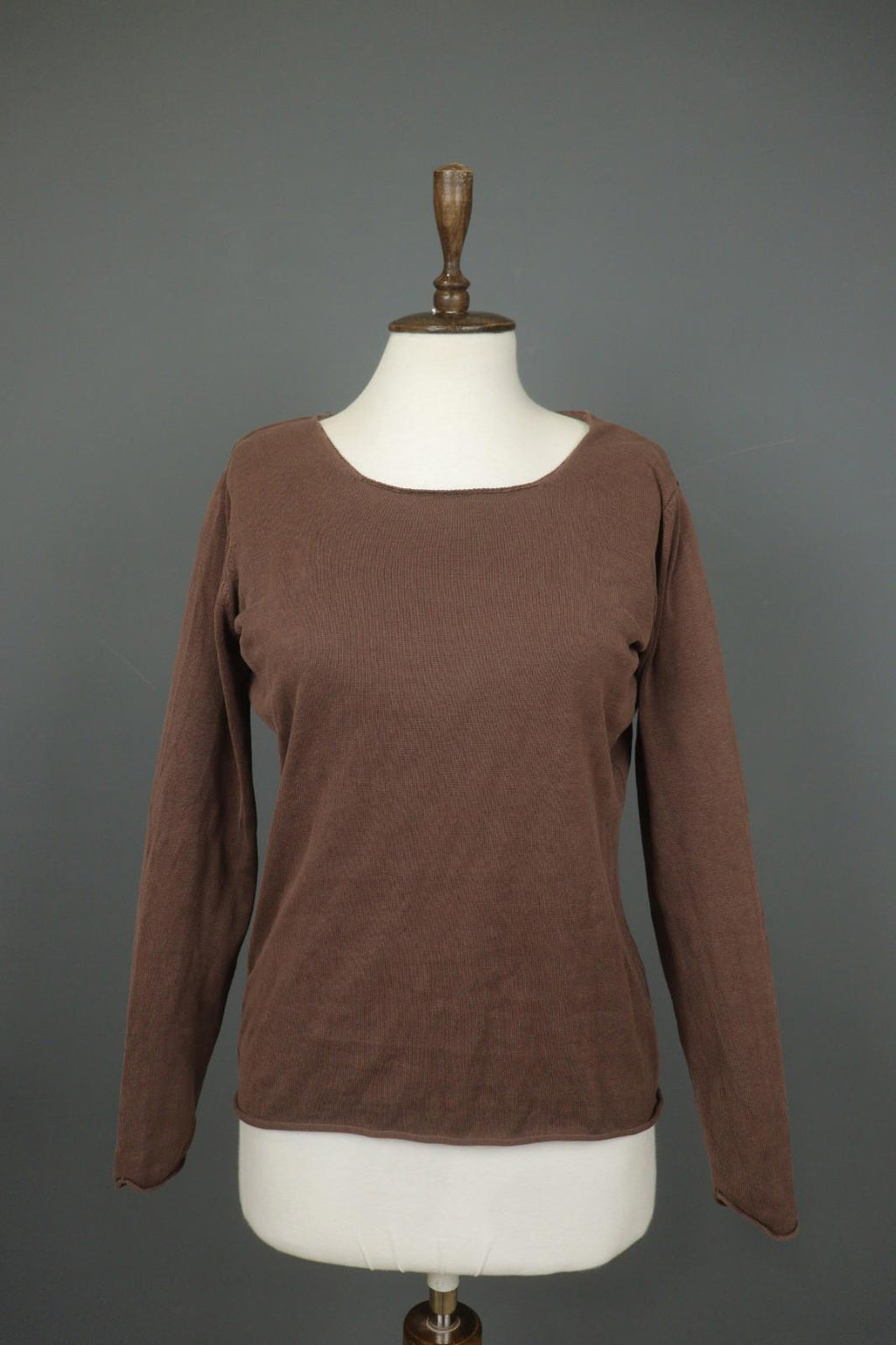 GUDRUN SJODEN Brown Silk Round Neck Long Sleeve Pullover Shirt Top – Size M
