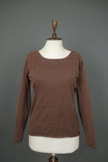 GUDRUN SJODEN Brown Silk Round Neck Long Sleeve Pullover Shirt Top – Size M