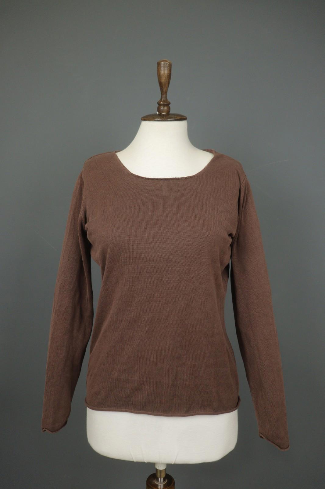 GUDRUN SJODEN Brown Silk Round Neck Long Sleeve Pullover Shirt Top – Size M