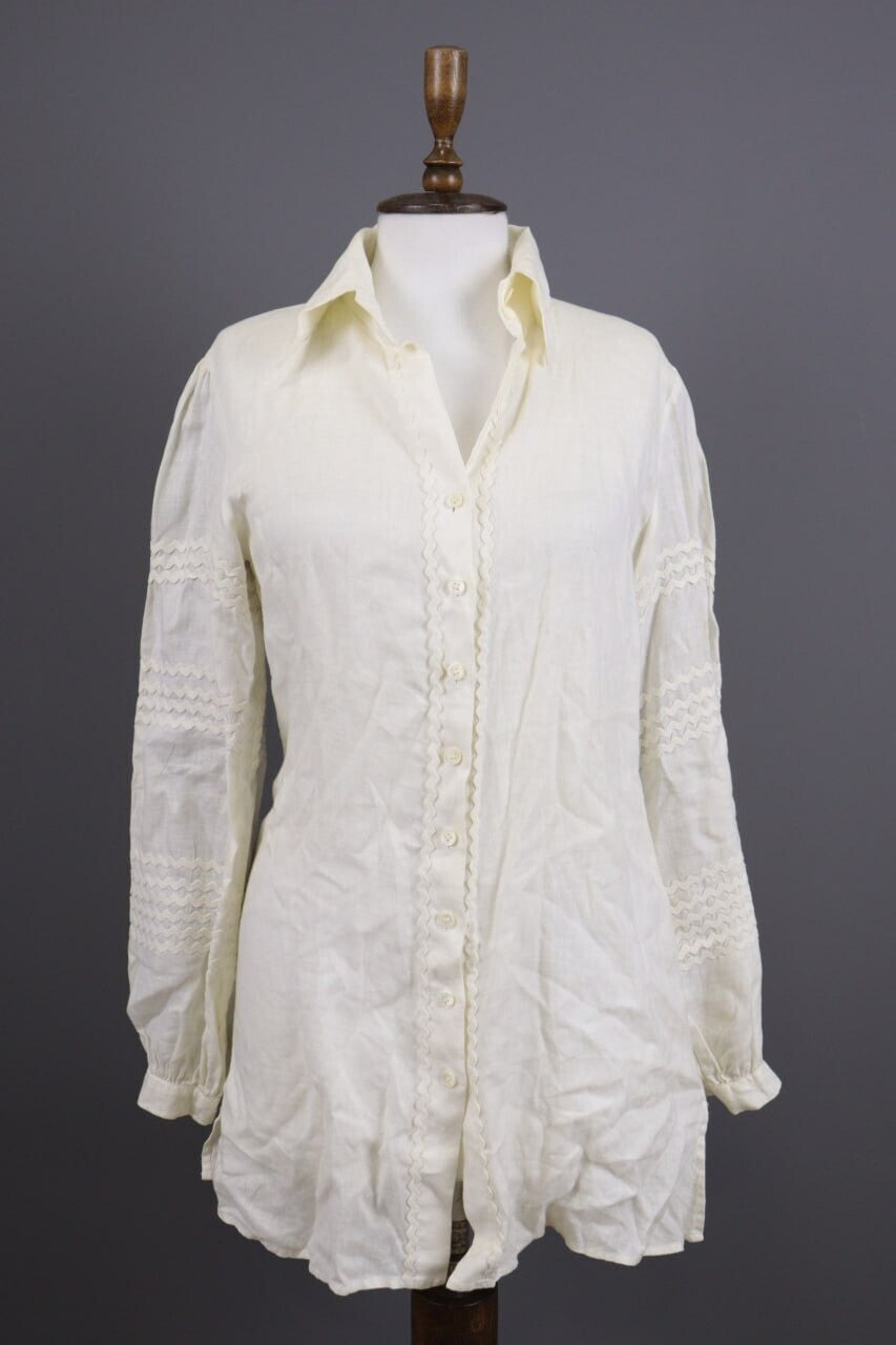 Anne Fontaine Embroidered Long Sleeve Button Top Blouse Tunic Shirt Sz 38