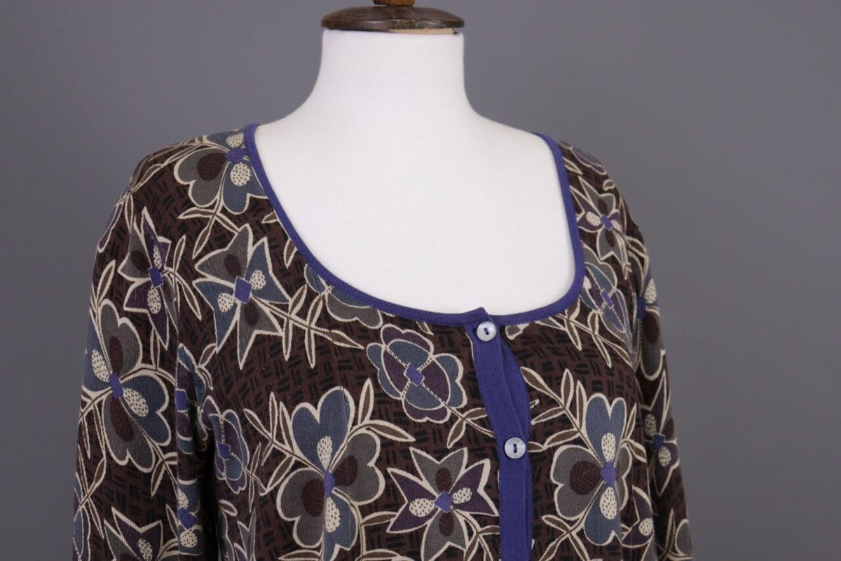 GUDRUN SJODEN Brown Floral Button Down Long Cardigan Sweater – Size M – Used