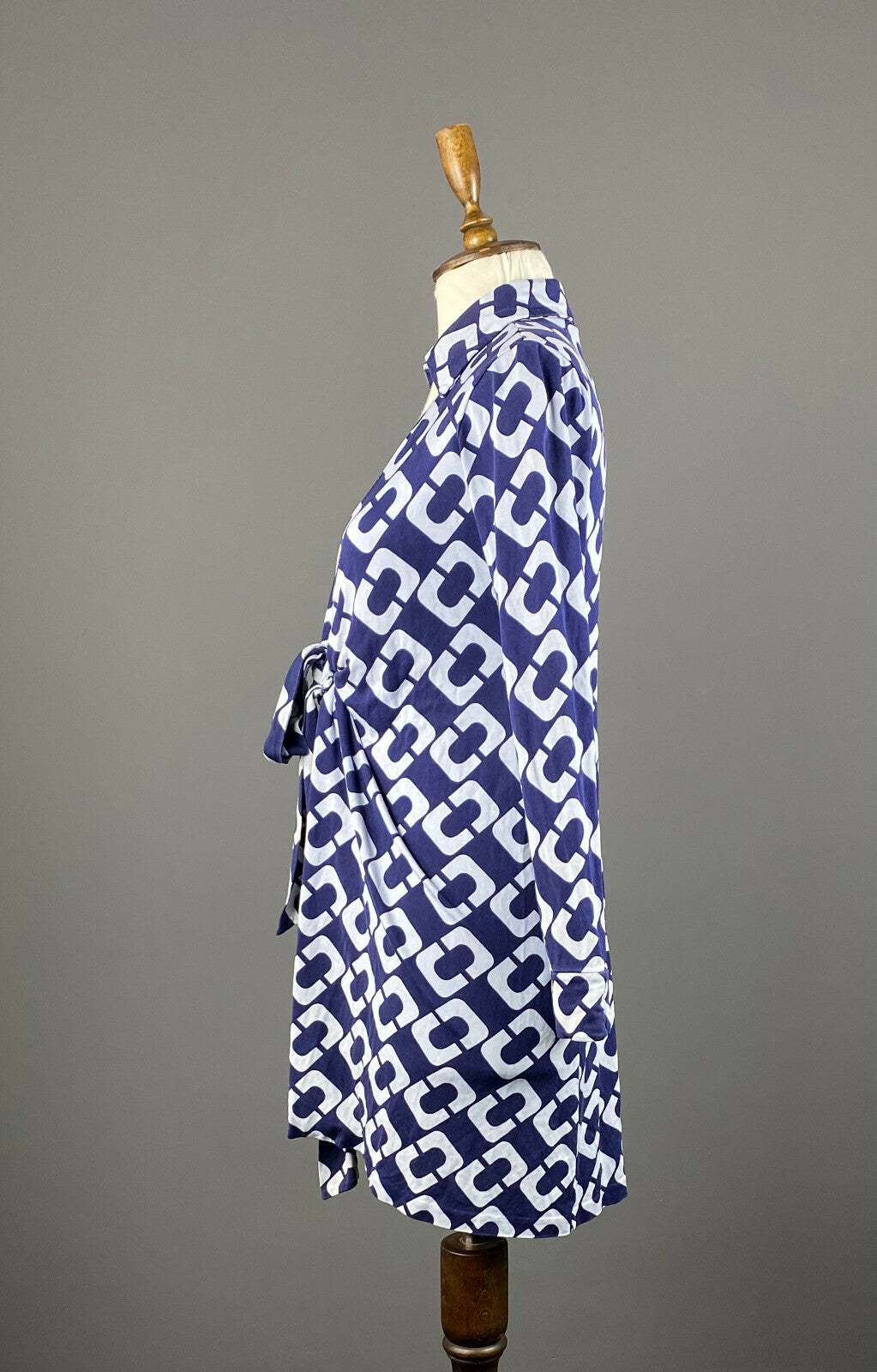 Diane von Furstenberg Blue Silk Open Front Belted A-Line Dress – Women's 2