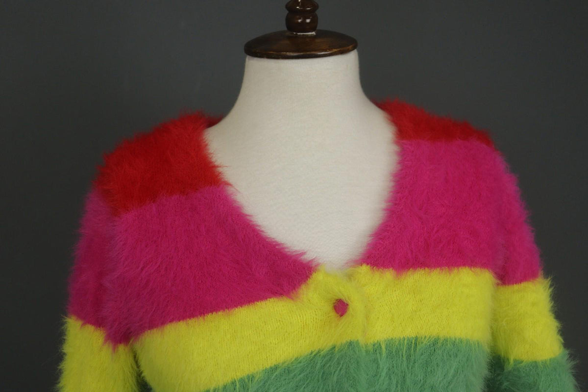 Elder Statesman Colorful 100% Cashmere V-Neck Button Front Cardigan Sweater Sz S