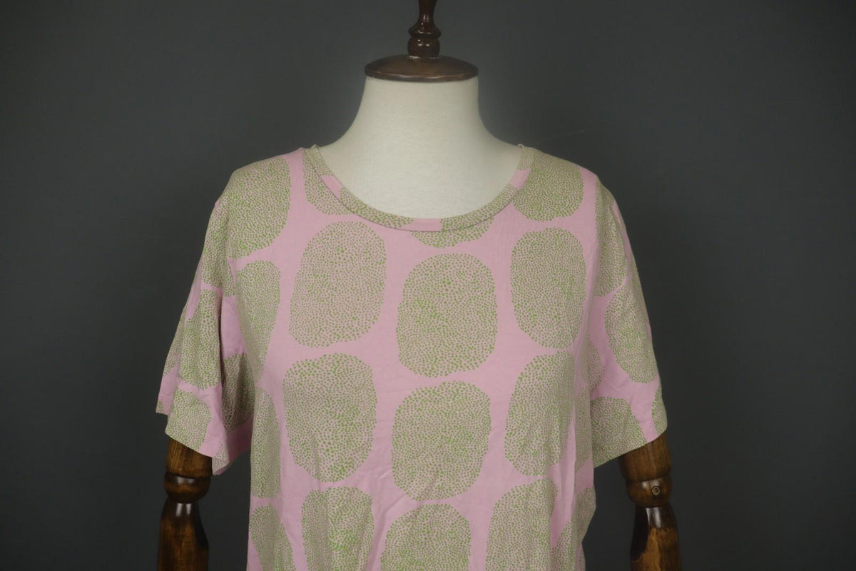 MARIMEKKO Pink Green Polka Dot Short Sleeve Round Neck Pullover Knit Top M/L