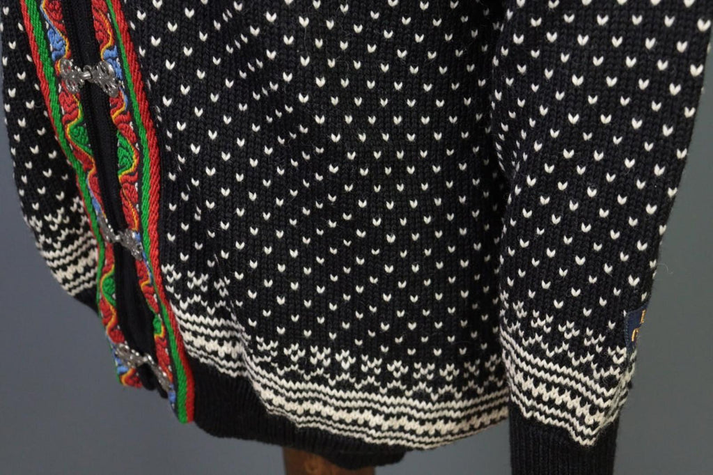 DALE OF NORWAY Black Clasp Fair Isle Wool Knit Ski Sweater