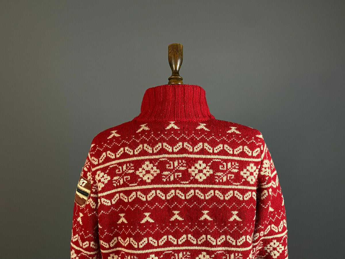 Napapijri Geographic Red Wool Knit Button Up Cardigan Sweater – Women's M – Used