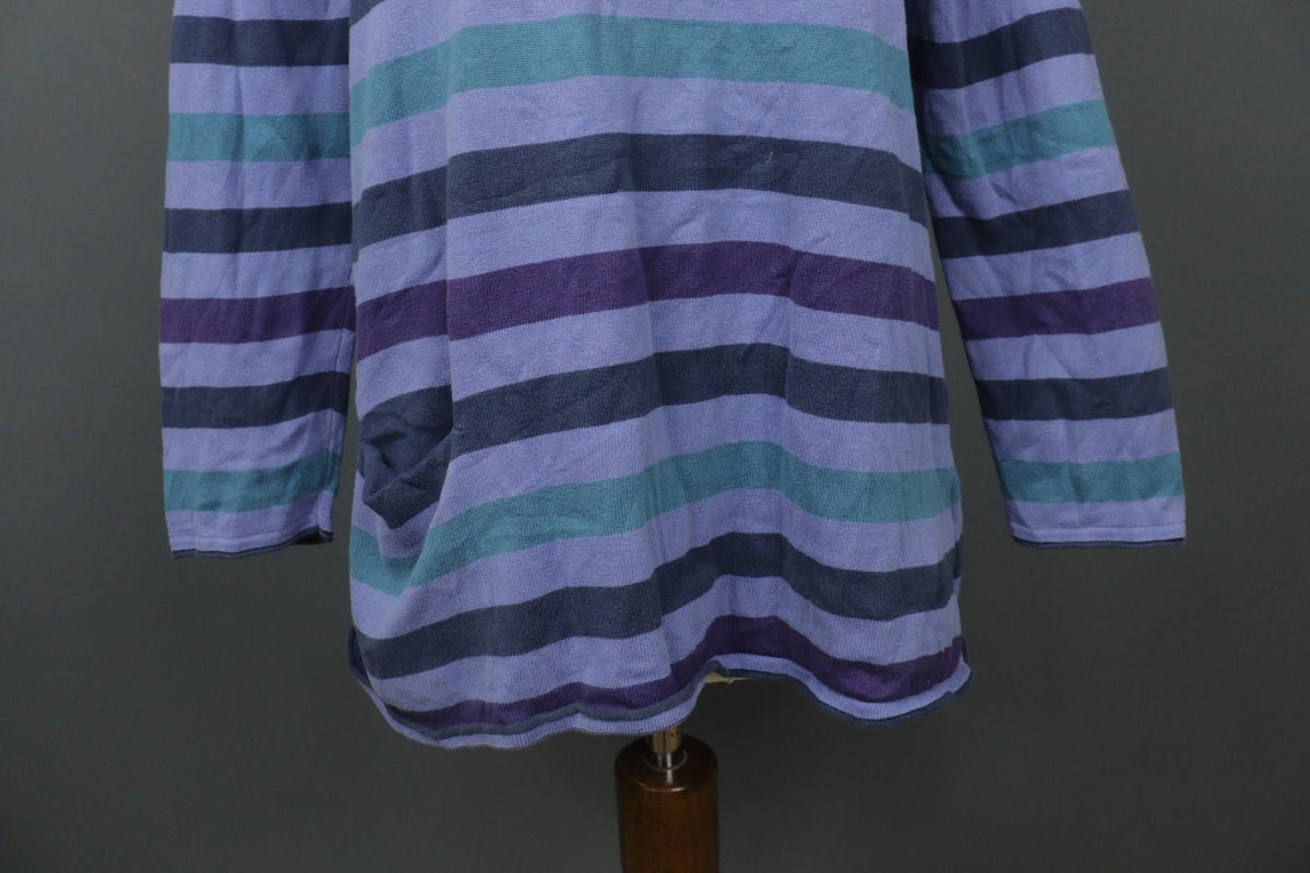 GUDRUN SJODEN Multi Striped 100% Cotton Long Sleeve Round Neck Mini Dress – Size M
