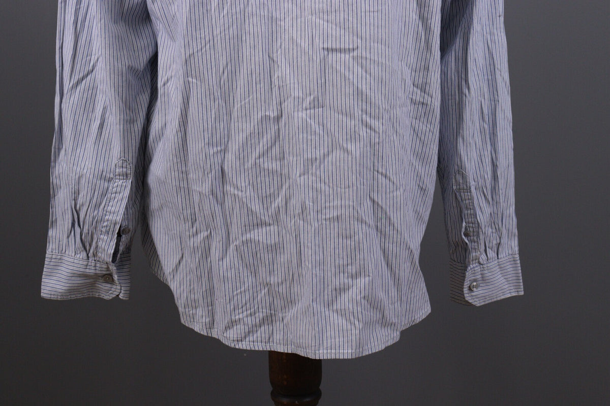 Desigual Regular Fit Blue Pinstripe Printed Long Sleeve Button Down Shirt Sz XXL