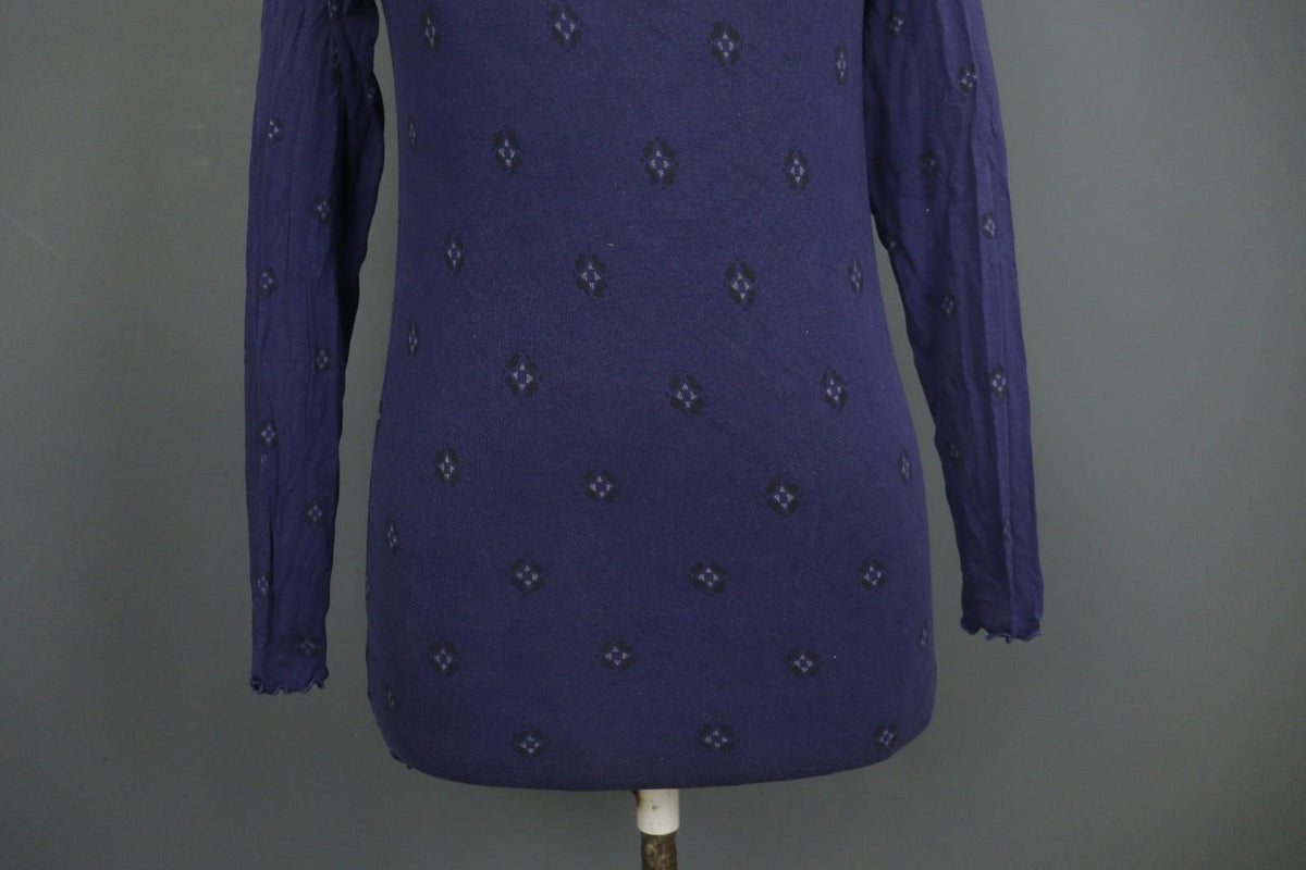 GUDRUN SJODEN Navy Printed Round Neck Long Sleeve Pullover Blouse Top – Size S