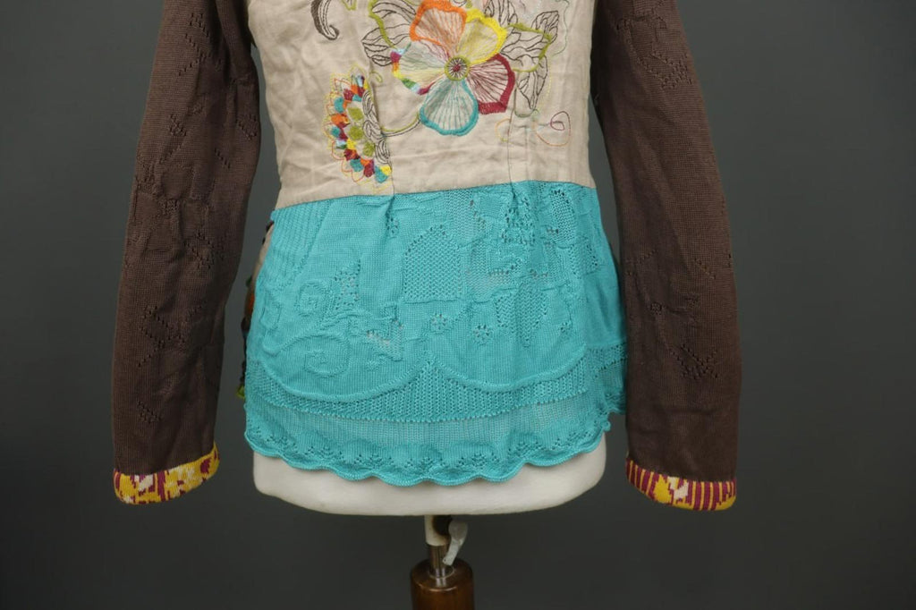 IVKO Multi Embroidered Floral Knitted Long Sleeve Full Zip Hooded Sweater – Size L