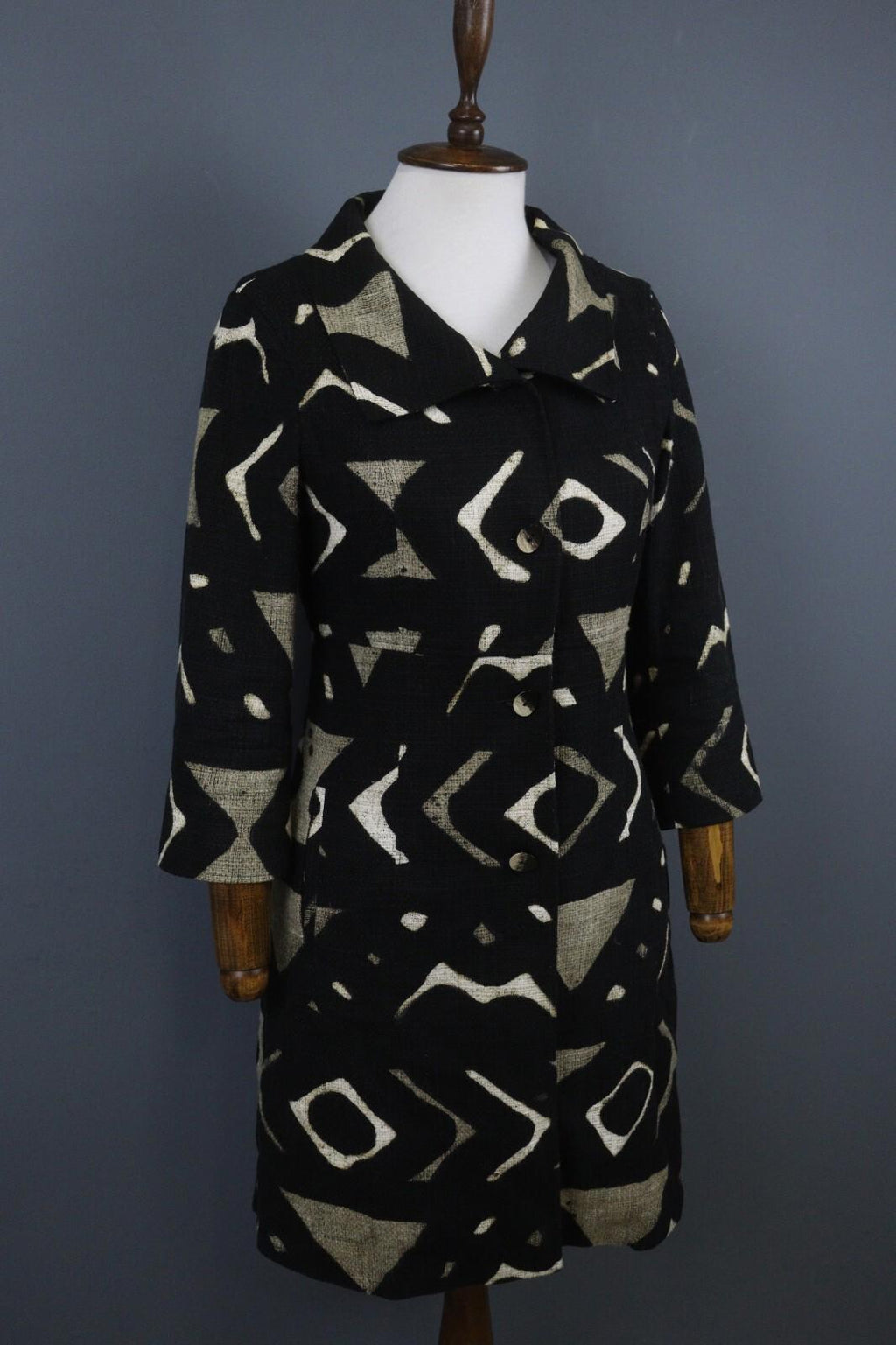 MAX MARA Black Abstract Print 3/4 Sleeve Button Front Blazer Jacket Coat – Size 6