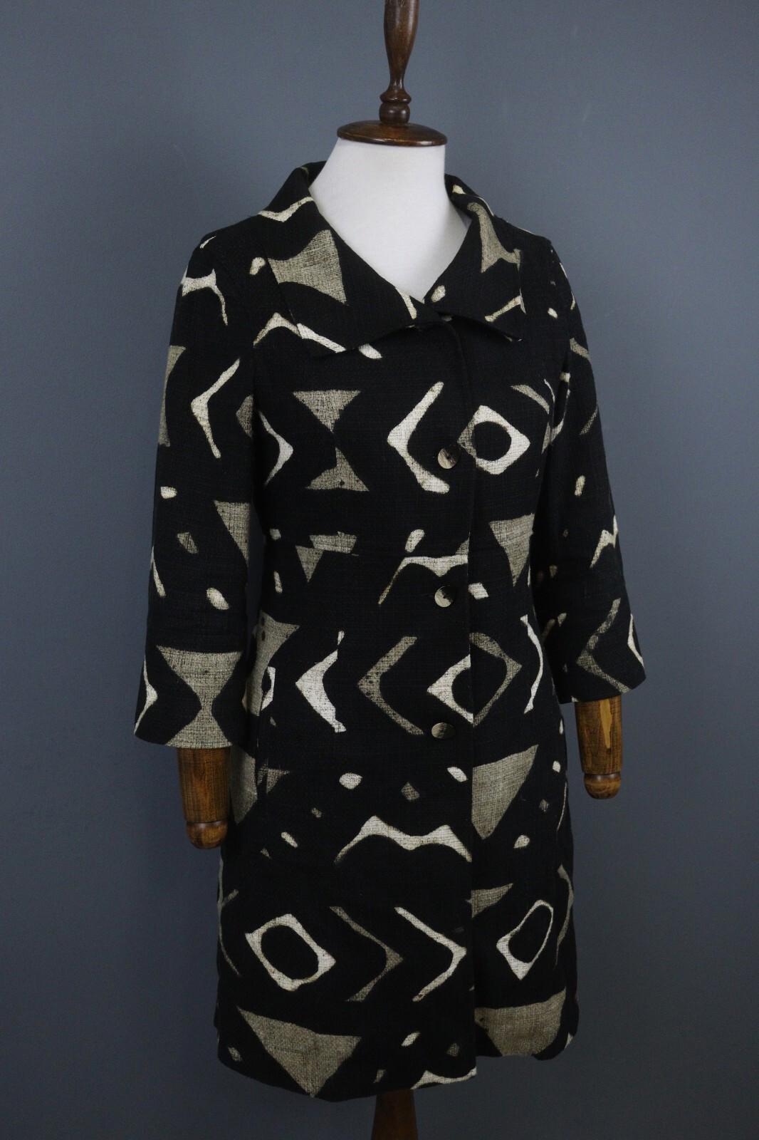 MAX MARA Black Abstract Print 3/4 Sleeve Button Front Blazer Jacket Coat – Size 6