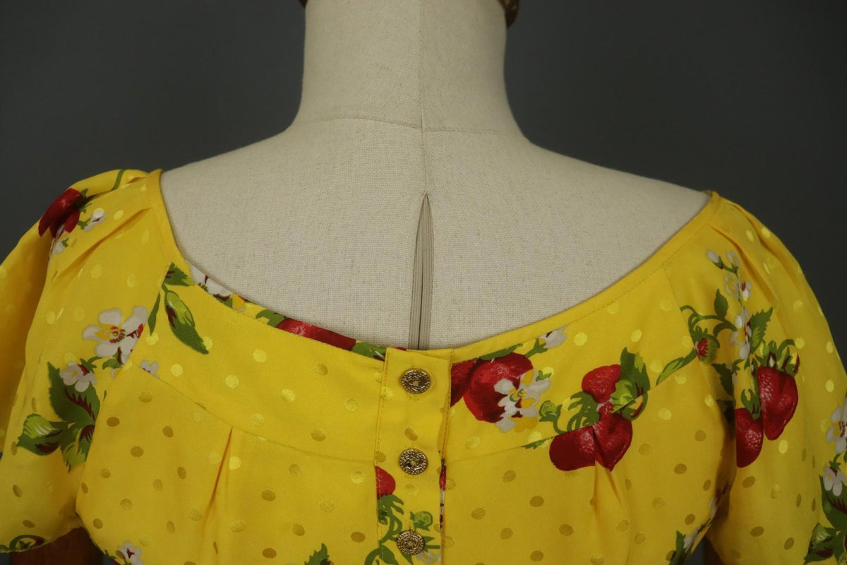 Juicy Couture Yellow Floral Short Sleeve Back Buttons Fit & Flare Dress – Size 6