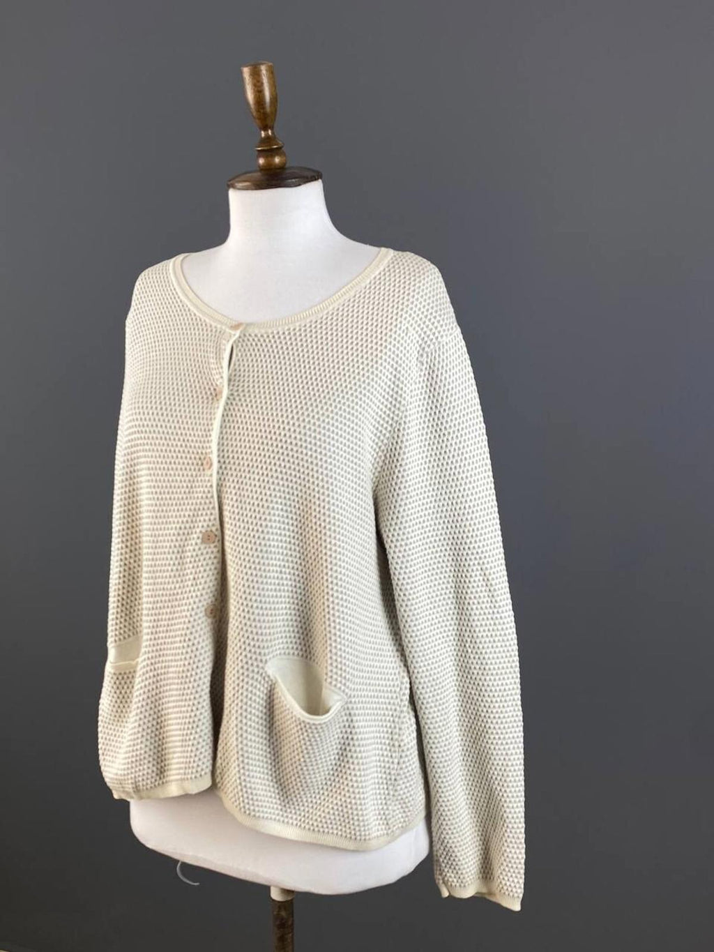 GUDRUN SJODEN Ivory Textured Knit Cardigan Sweater – Size L