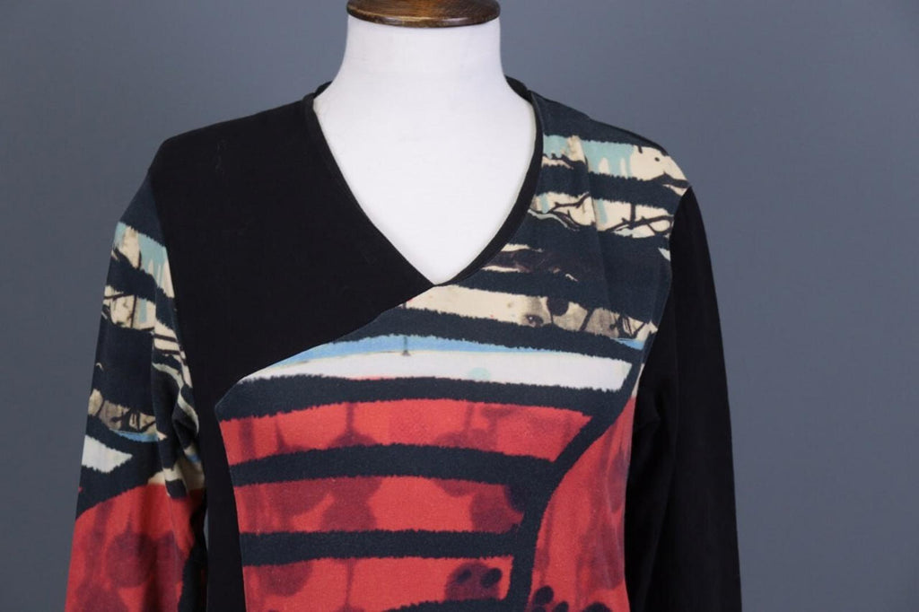AVENTURES DES TOILES Black Printed Abstract A-Line Short Tunic Dress – Size 40
