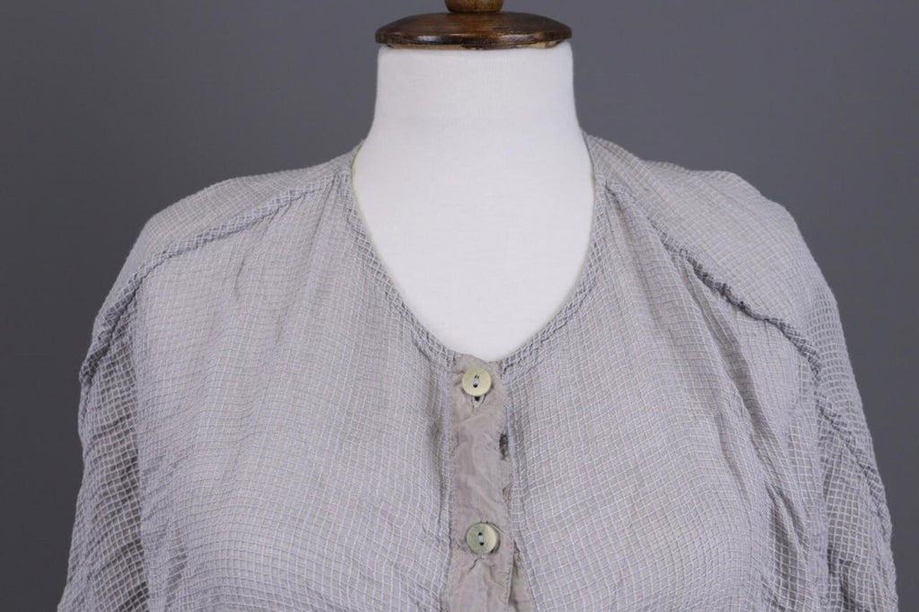 GRIZAS Gray Check Silk Lagenlook Long Sleeve Top Blouse Shirt – Size M