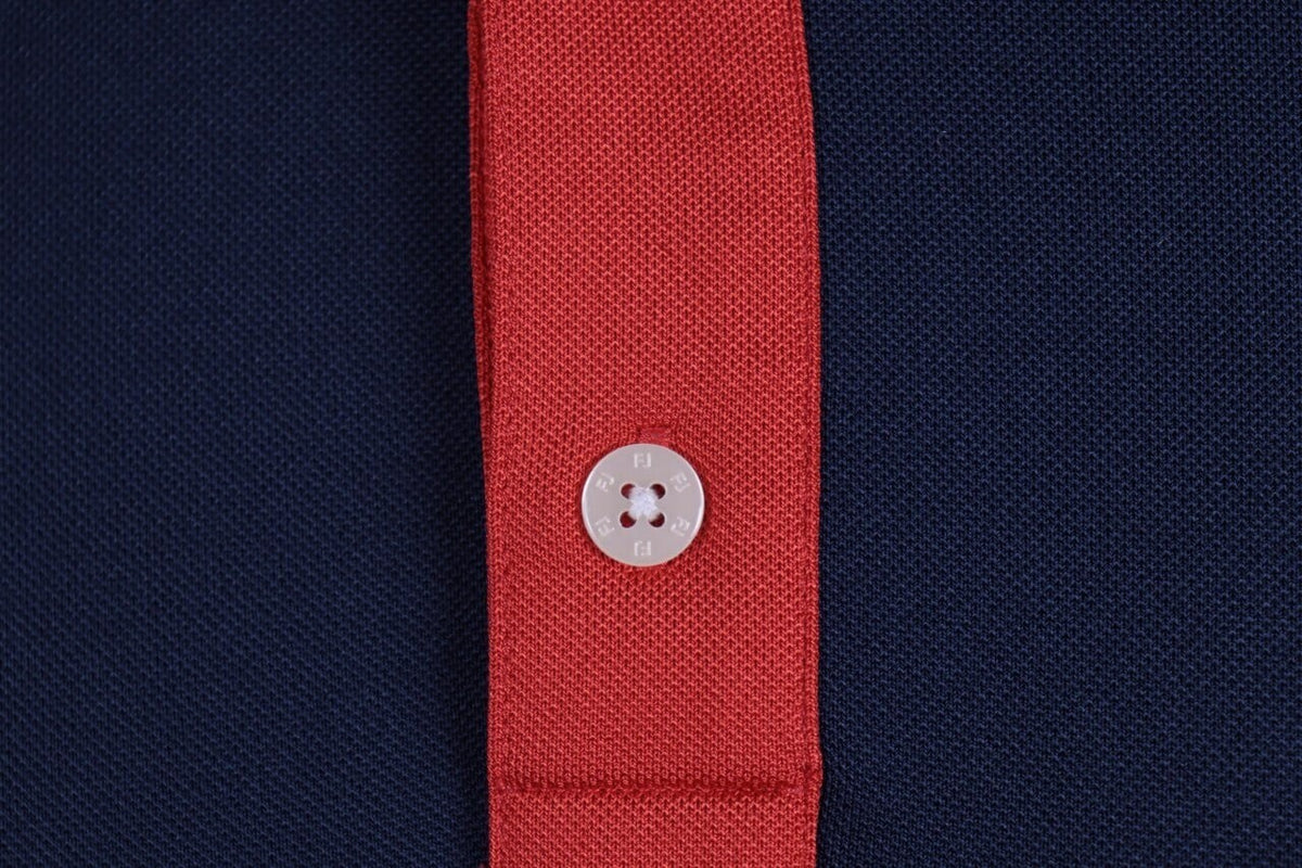 FJ FootJoy Athletic Fit Red Blue Tennis Short Sleeve Polo Shirt – Size L