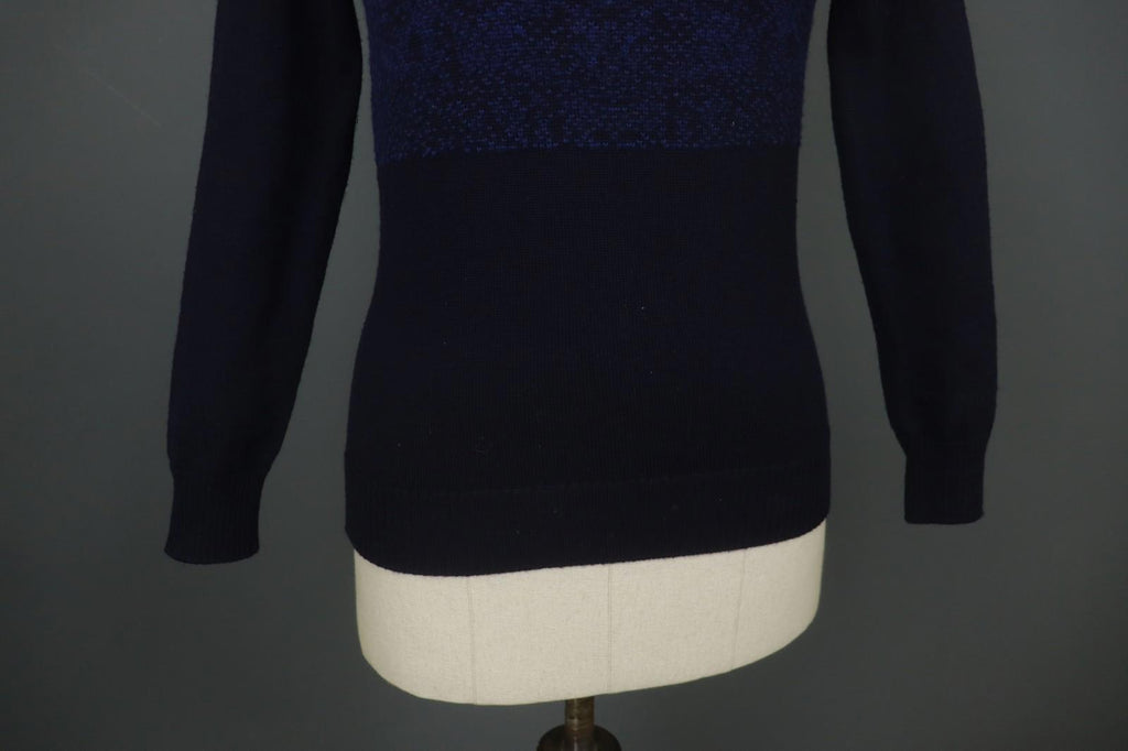 DALE OF NORWAY Navy 100% Wool Knitted Floral Mock Neck 1/4 Zip Sweater – Size XS