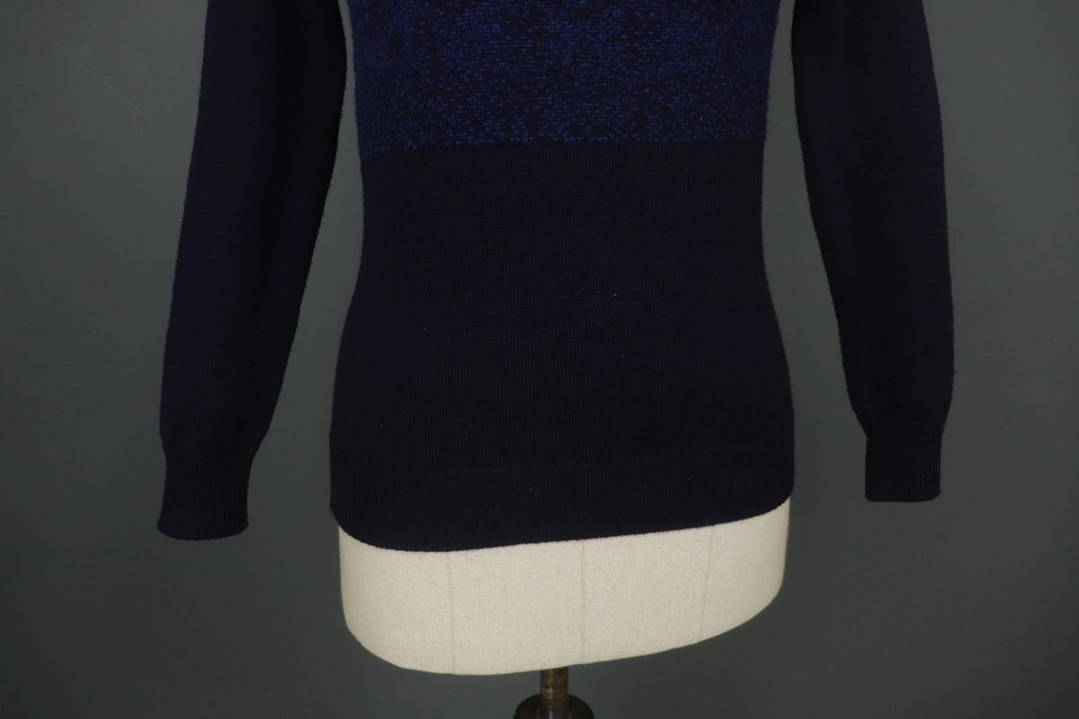 DALE OF NORWAY Navy 100% Wool Knitted Floral Mock Neck 1/4 Zip Sweater – Size XS