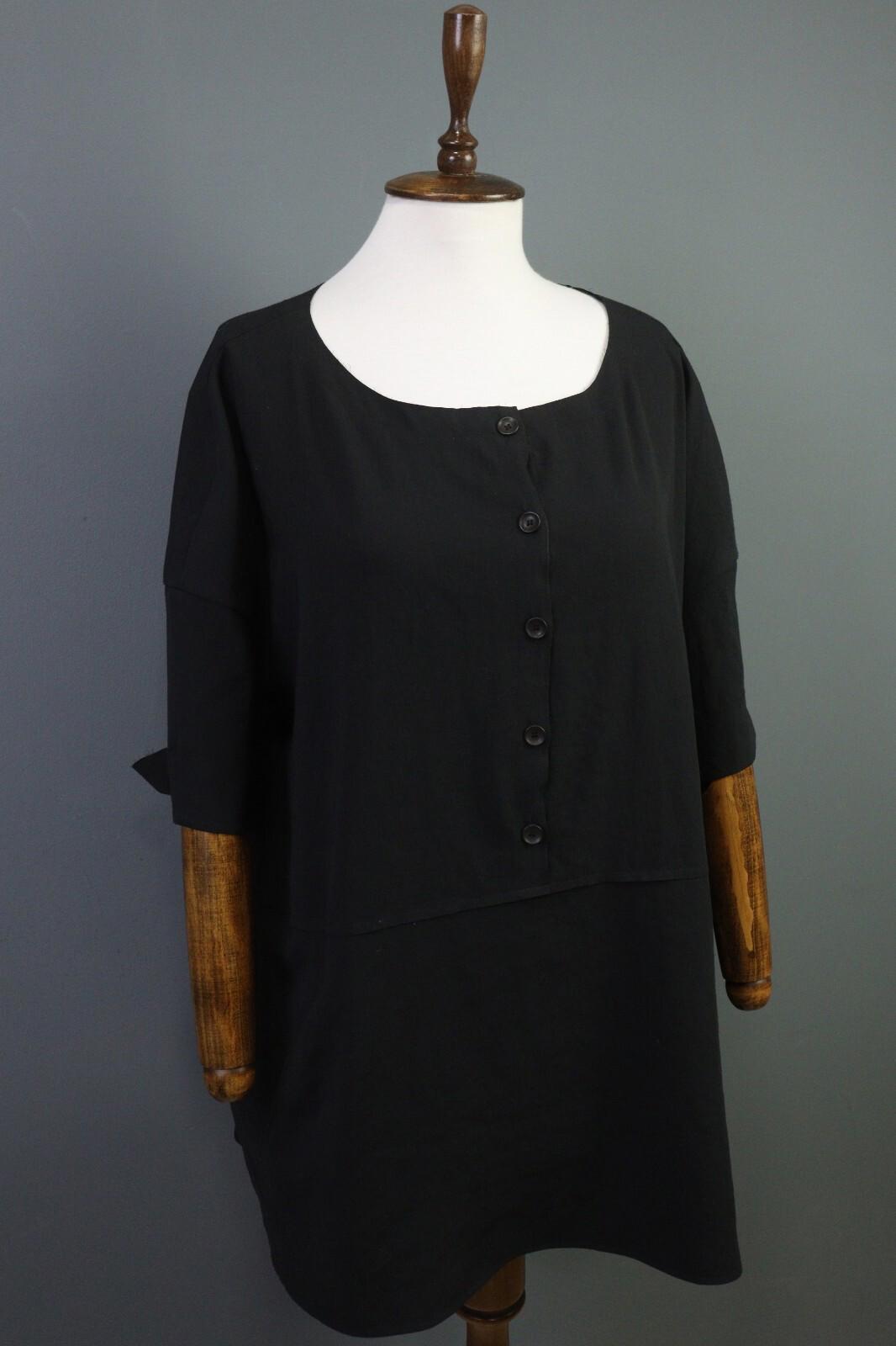 OSKA Black Short Sleeve Button Scoop Neck A-Line Blouson Dress – Size 3