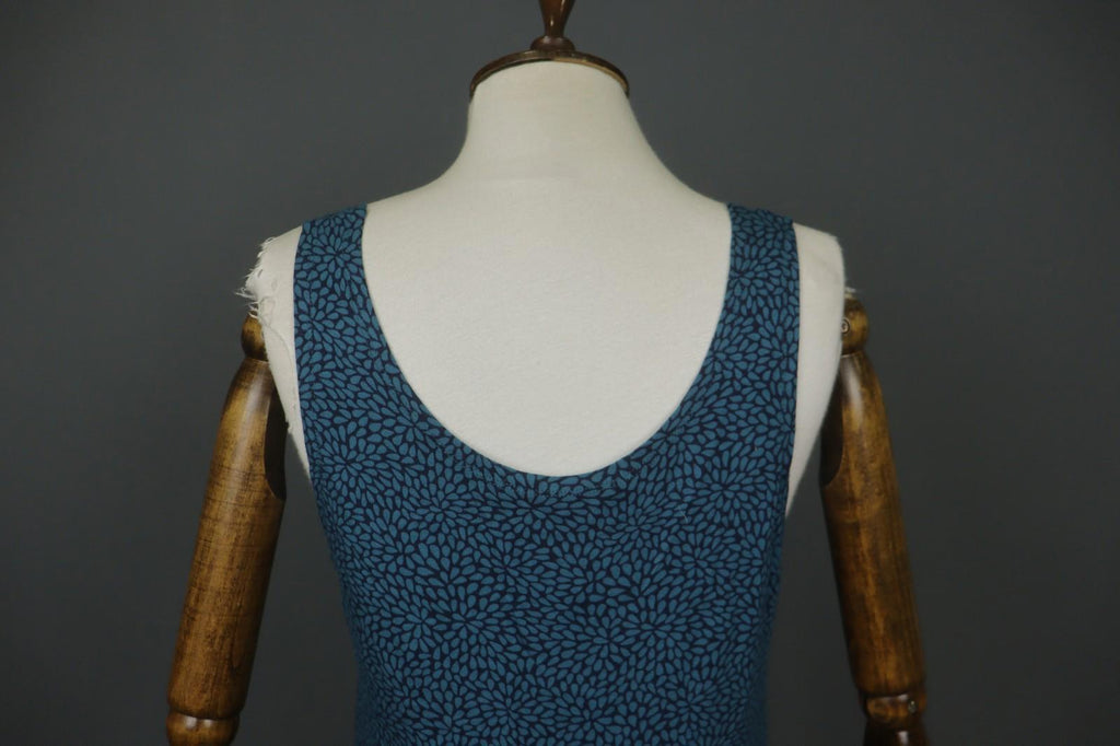 GUDRUN SJODEN Blue Modal Floral Stretch Sleeveless Scoop Neck Tank Dress – Size L