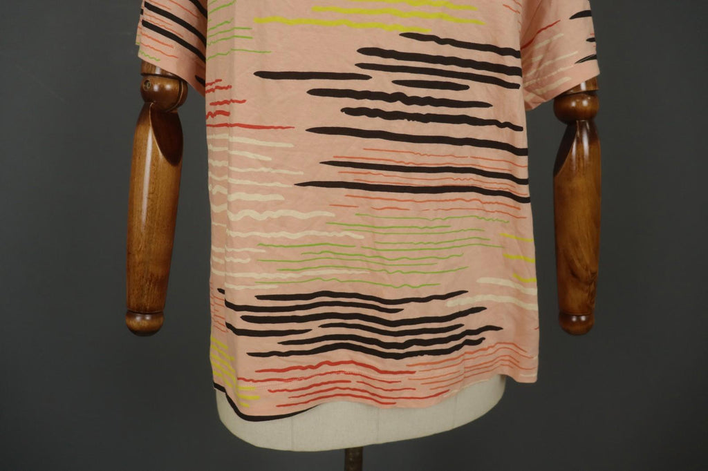 GUDRUN SJODEN Multi Striped Cotton Short Sleeve V-Neck Pullover Blouse Top Sz L